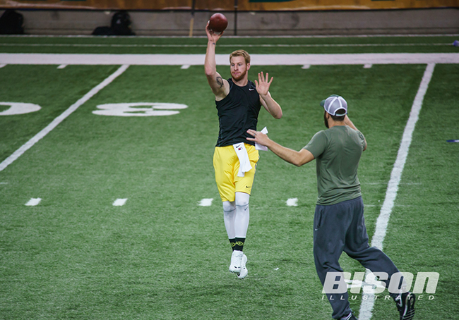 Carson Wentz throws during NDSU's 2016 Pro Day