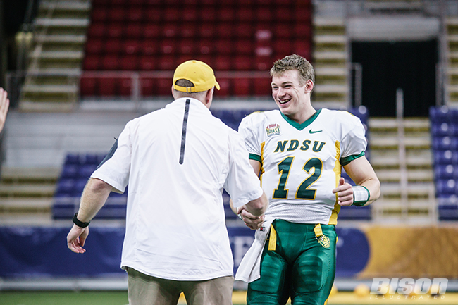 Easton Stick and Chris Klieman embrace after Stick receives his 2015 FCS National Championship ring