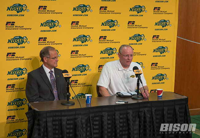 President Dean Bresciani and Director of Athletics Gene Taylor during Taylor's announcement that he's leaving NDSU