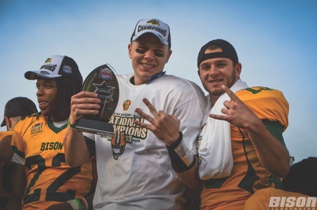 Ben LeCompte and Brock Jensen at the 2013 FCS National Championship game